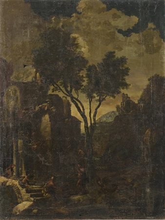 Antonio Travi (attr.)

"Paesaggio con pastori"
olio su tela (cm 101,5x76)
(estes
