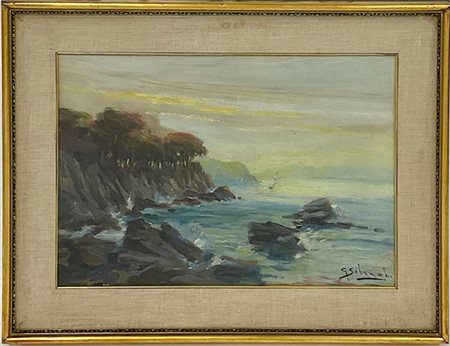 Giuseppe Solenghi "Scogli di Bogliasco" 
olio su tela (cm 34,5x50)
firmati in ba
