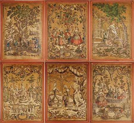 Scuola francese, secolo XVIII. Scene allegoriche e galanti. Sei diverse incisio