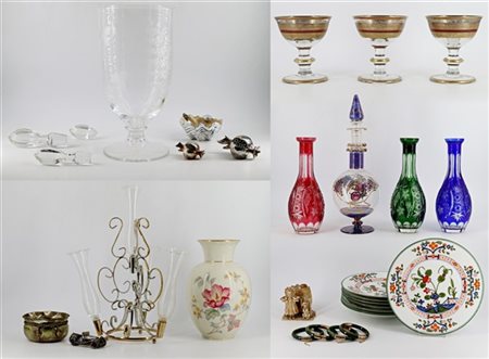 Lotto composto da numerosi oggetti di materiali, forme, decori ed usi diversi.