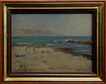 Gaetano Sperati "S. Remo - Mattino d'inverno" (1955) olio su masonite (cm 17x22)