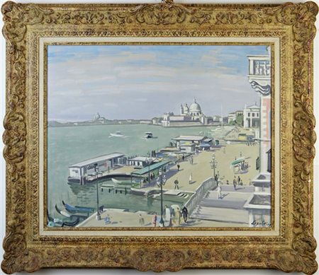 Robert Lepeltier "Veduta di Venezia da Riva degli Schiavoni" 
olio su tela (cm 5