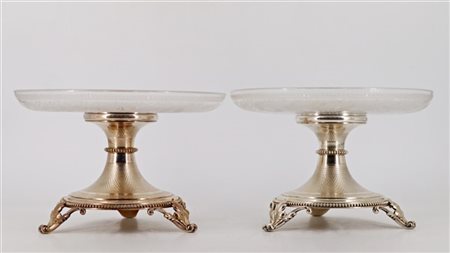 Manifattura Cailard Bayard, inizio secolo XX. Coppia di alzate in cristallo inc