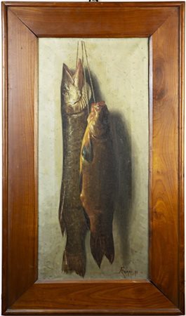 Augusto Antonio Ferri "Composizione con pesci" 1891
olio su tela (cm 74x34)
firm