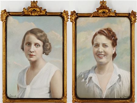 Guido Levorati Coppia di ritratti femminilipastelli colarati su carta (cm 46x30)