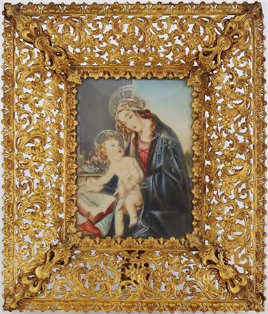 Miniatura su avoriolina raffigurante la Vergine con Bambino (da Botticelli) (cm