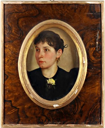 Ignoto di fine secolo XIX

"Ritratto femminile" 
olio su tavola (cm 30x23)
in c