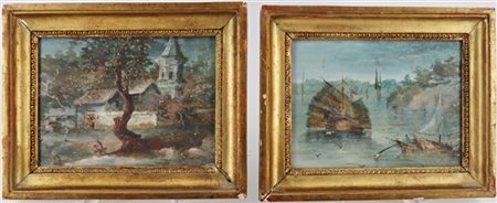 Ignoto

"Paesaggio con figure" e "Veduta costiera con velieri"
tempera su carta