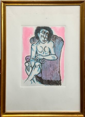 Giuseppe Migneco "Donna in poltrona" 
litografia a colori
cm 68,5x48
firmata e n