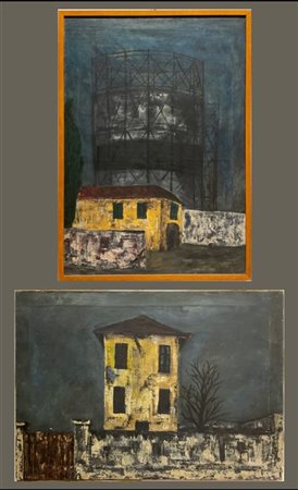 Milo Cattaneo "Gasometro" e "Muro e solitudine" 1959 e 1960
due oli su tela
cm 7