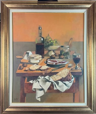 Manolo Ruiz Pipo "Prosciutto, vino e formaggio..." 
olio su tela
cm 80x64
firmat