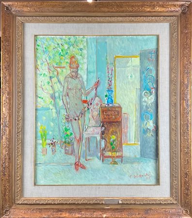 Francesco De Rocchi "Nudo in interno con fiori" 1975
olio su tela
cm 60x50
Firma