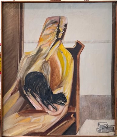 Mario Rossello "Uomo e gatto" 1965
olio su tela
cm 69,5x60
firmato in basso a de