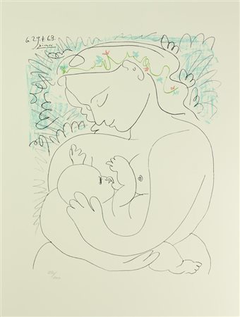 D'apres Pablo Picasso MATERNITA' foto-litografia su carta, cm 66x50; es....