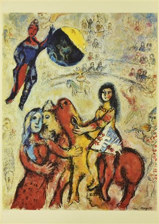D'apres Marc Chagall L'ENTREE EN PISTE riproduzione fotolitografica su carta,...