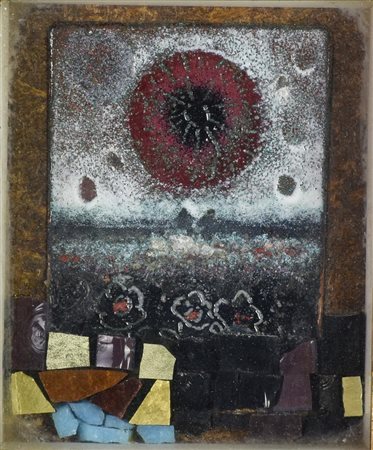 Giorgio Cigna PAESAGGIO mosaico e smalti su rame, cm 10x9 sul retro: firma,...