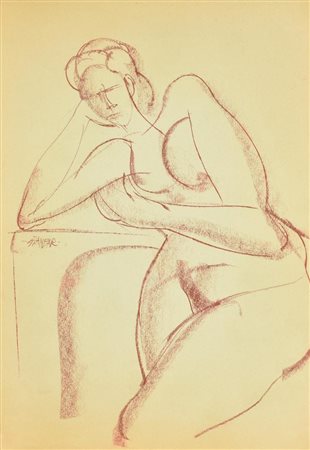 GIANBAR (Gianni Baretta) LA PENSATRICE gessetti su carta, cm 50x35 firma