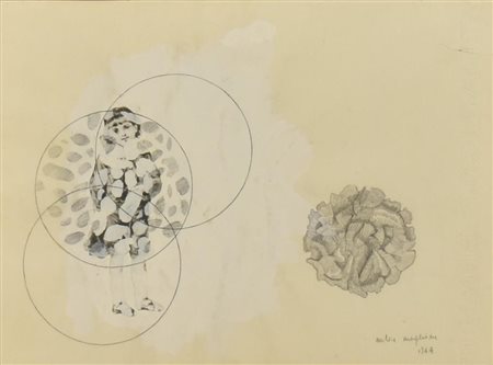 Milvia Maglione BAMBINA lapis, tempera e collage su carta, cm 25x33,5 firma e...