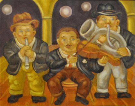 ROBERTO SGUANCI I musicisti (omaggio a Fernando Botero) Olio su cartone cm....