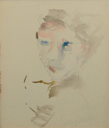 ERNESTO TRECCANI Figura Acquarello su cartoncino intelato cm. 40x30 Firma in...