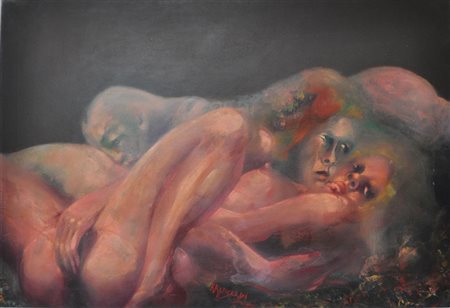 ALFIO RAPISARDI Amanti Olio su tela cm. 70x100 Firma in basso al centro