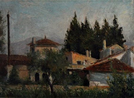 MAESTRO IGNOTO DEL ‘900 Paesaggio Olio su tavola cm. 41,5x63 Scritta...