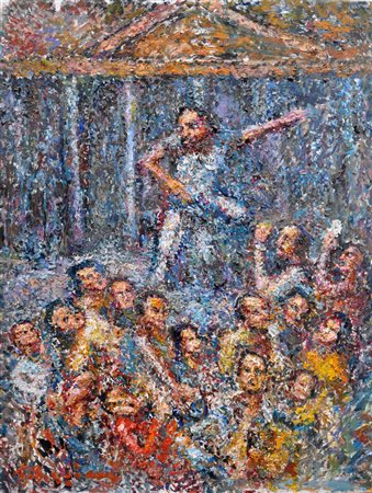 GUIDO BORGIANNI Comizio Olio su tela cm. 100x70 Firma in basso a sinistra...