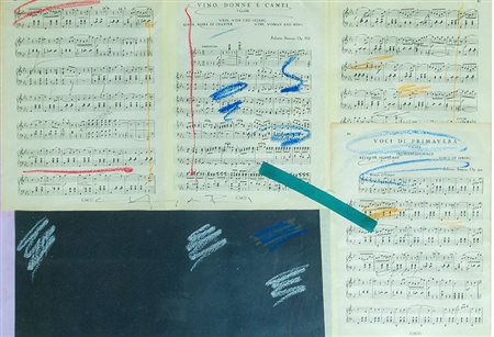 GIUSEPPE CHIARI Vino, donne e canti Collage su cartone cm. 50x70 Firma al...