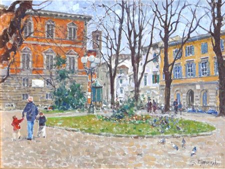GRAZIANO MARSILI Piazza Demidoff, Firenze Olio su tela cm. 45x60 Firma in...