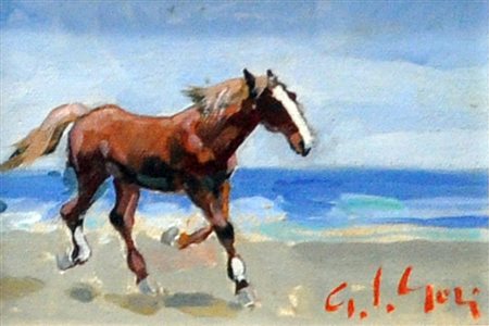 GINO PAOLO GORI In riva al mare Olio su cartone telato cm. 13x18 Firma in...