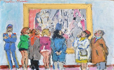 WALTER PIACESI Visita al museo, 2011 Olio su tavola cm. 19,5x30 Firma in alto...