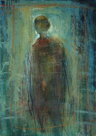 ANDREA MARTINELLI Figura in un interno, 1997 Olio su tavola cm. 41x30,5 Firma...