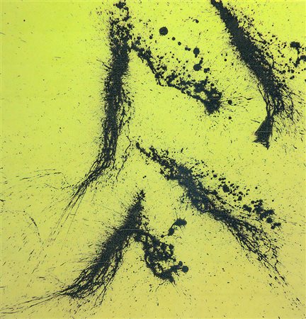 TUN CHANDA Yellow and black Smalto acrilico su tela cm. 100x100 Firma, data e...