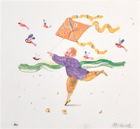 ANTONIO POSSENTI Ragazzo con aquilone Litografia a colori – es. P.A. cm....