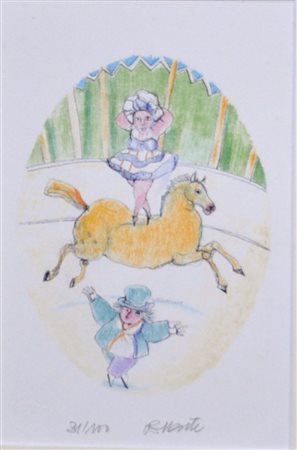 ANTONIO POSSENTI Un circo Litografia a colori – es. 31/100 cm. 23x15 Firma e...