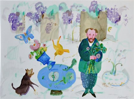 ANTONIO POSSENTI Ragazzo con fiori Litografia a colori – es. 61/150 cm. 50x70...