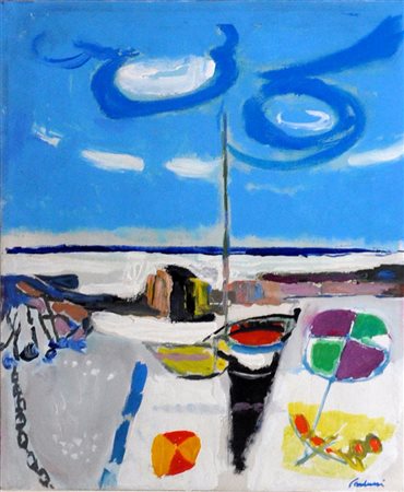 ENRICO PAULUCCI Porticciolo, 1972 Olio su tela cm. 45x35 Firma in basso a...