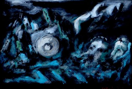 ROBERTO BARNI Carro diafano, 1985 Olio su carta intelata cm. 50x70 Firma in...