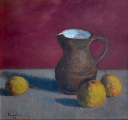 DIEGO FANCIULLACCI Natura morta, 1966 Olio su tavola cm. 36,5x36,5 Firma e...