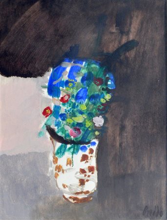 GASTONE BREDDO Vaso con fiori Olio su tela cm. 70x50 Firma in basso a destra