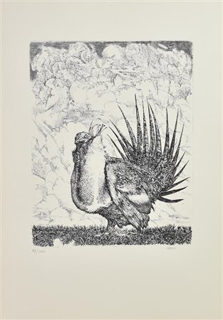 Abacuc VOLATILE, 1983 incisione su carta, cm 31x24,5, su foglio cm 50x35; es....
