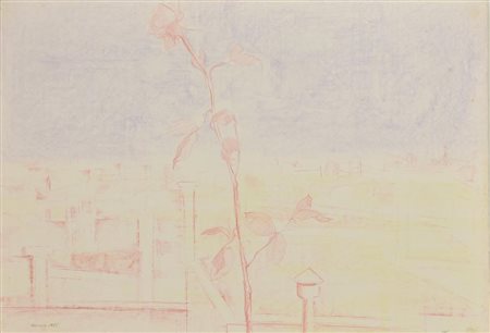 Pasquale Verrusio LA ROSA SUI TETTI litografia, cm 48,5x70,5, su foglio cm...