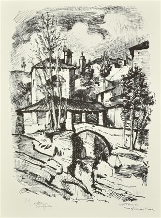 Celso Tempia PAESAGGIO BIELLESE litografia su carta, cm 50x35, es. P.A. firma