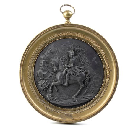 medaglione in bronzo di Napoleone in cornice di ottone coeva 21 cm