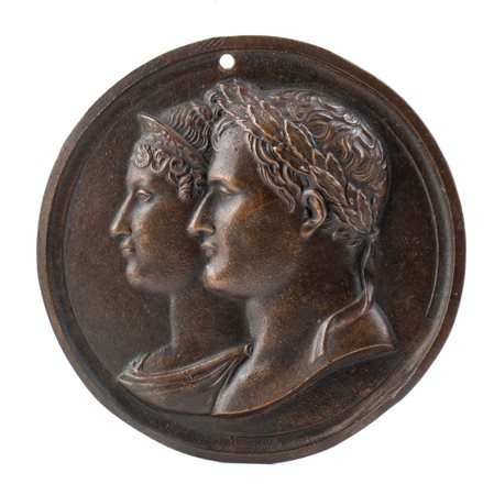 Medaglione in bronzo con doppio busto in bassorilievo di Napoleone e Giuseppina
