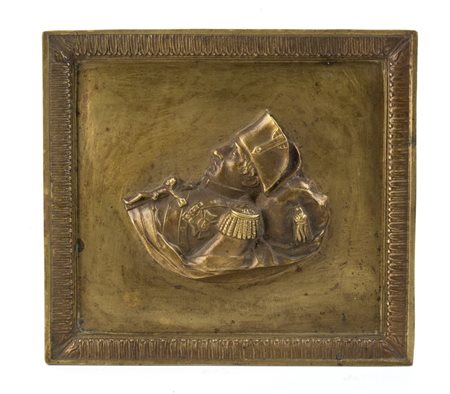 Placca in bronzo dorato metà del XIX secolo 16x14,5 cm Bassorilievo con...