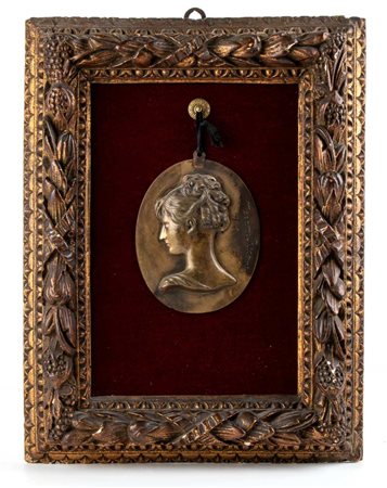 Placca in bronzo ad altorilievo 32x42 In cornice in legno dorato raffigurante...