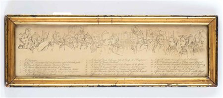 Napoleone e i suoi ufficiali 50x17 Stampa in cornice dorata d'epoca.