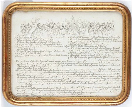 Napoleone e i suoi ufficiali 25x31 Stampa in cornice dorata d'epoca.