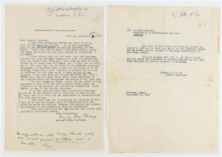 Governo Nazionalista della Repubblica di Cina,lettera dattiloscritta firmata...